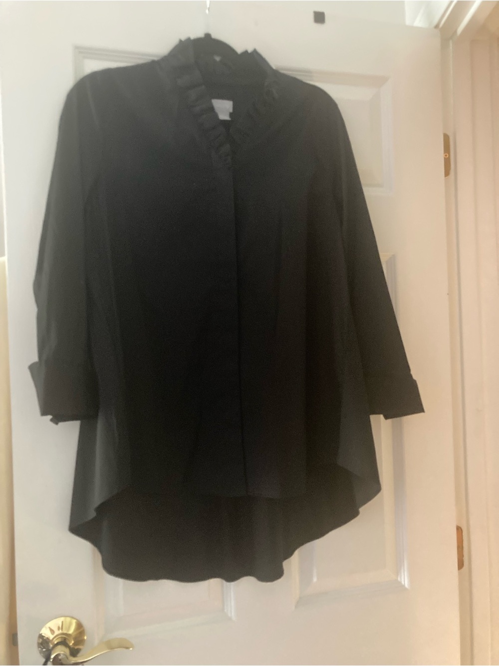 Women's Black Ruffle Collar Blouse